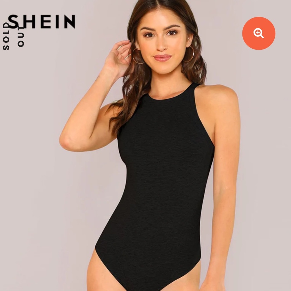 SHEIN BLACK HIGH NECKLINE SLEEVELESS TANK TOP FITTED BODYSUIT SIZE XS